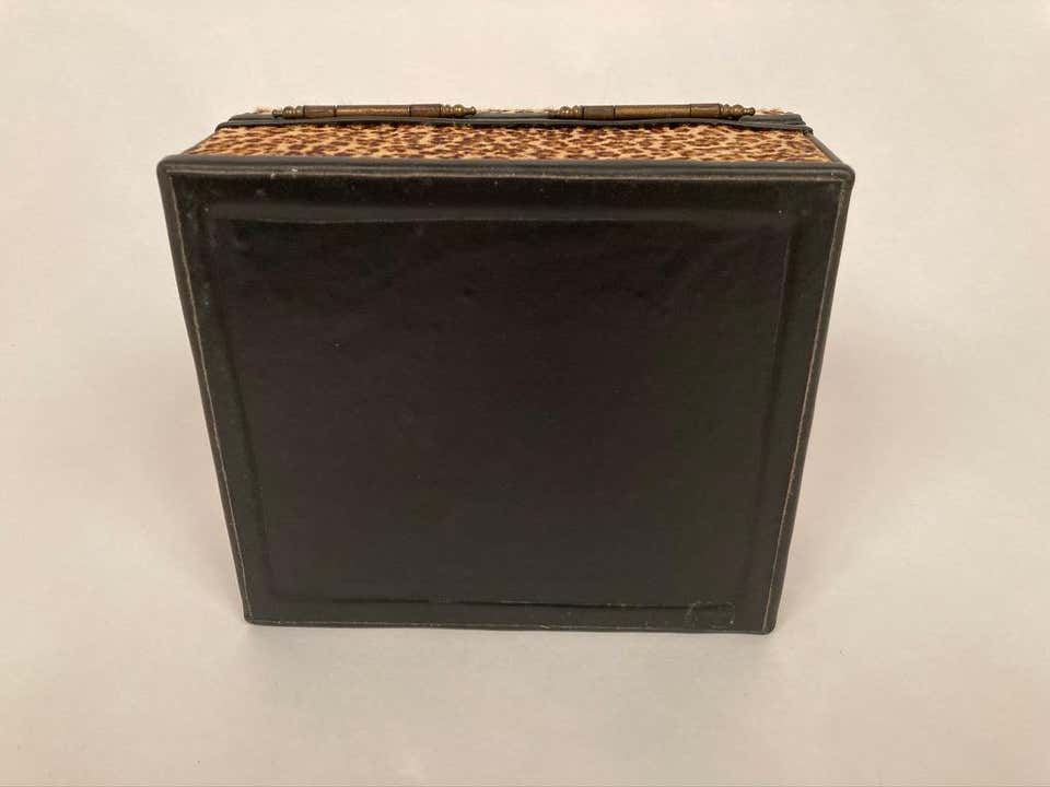 1960s French Leopard Box with Lizard Skin Interior and Black Leather Trim