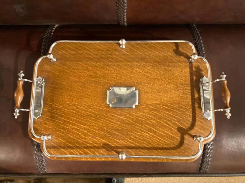 English Edwardian Oak and Silver Plated Tray