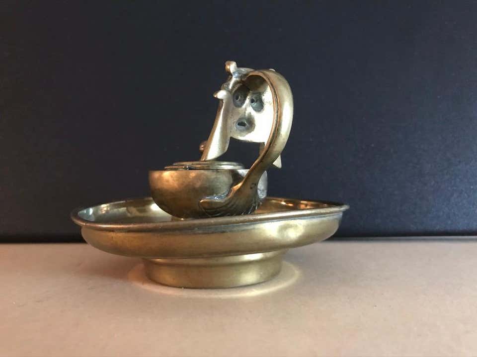 Italian Bronze Grand Tour Oil Lamp with Greek Theater Mask