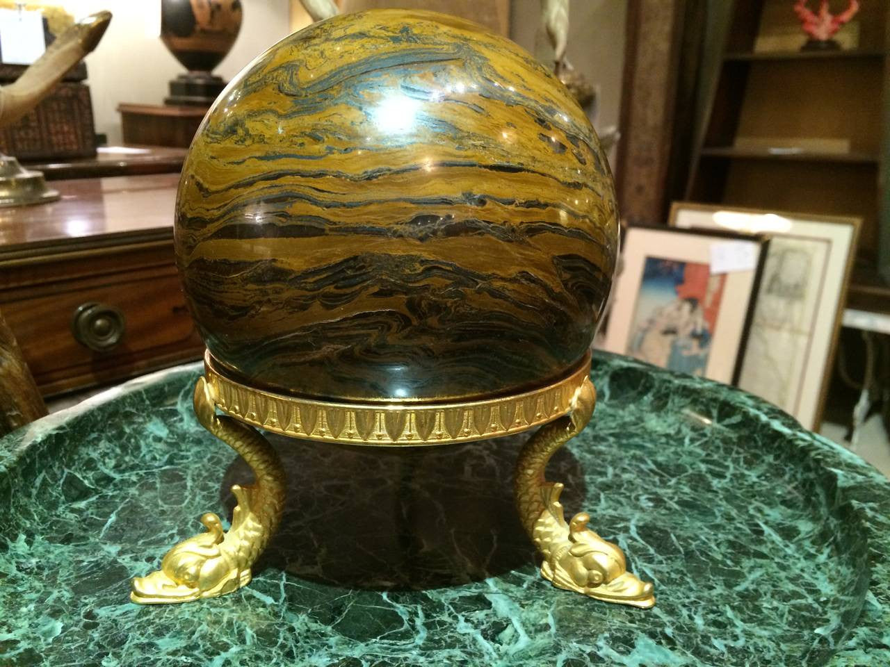 Large Marble Orb on Empire Bronze Stand