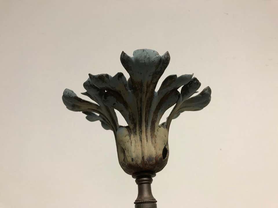 French Painted Tole Urn Form Lamp with Flowers