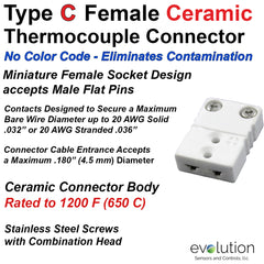 Type C Miniature Female Ceramic Thermocouple Connector - High Vacuum