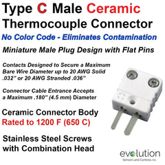 Type C Miniature Male Ceramic Thermocouple Connector - No Color Code High Vacuum Design