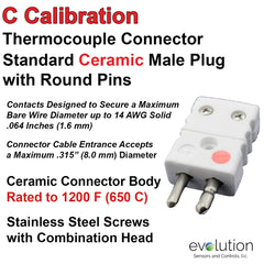 Thermocouple Connectors Standard Size Ceramic Male Hollow Pin Type C