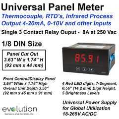 Universal Panel Meter - Thermocouple, RTD's, Infrared Process 4-20mA, 0-10 V with Relay Output