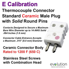 Thermocouple Connectors Standard Size Ceramic Male Solid Pins Type E