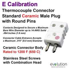 Thermocouple Connectors Standard Size Ceramic Male Hollow Pin Type E