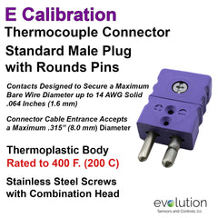 Thermocouple Connectors Standard Size Male Type E