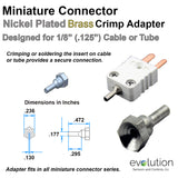 Thermocouple Connector Accessories Mini Brass Crimp Adapter .125 Probe