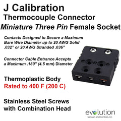 Thermocouple Connectors Miniature Three Pin Female Type J