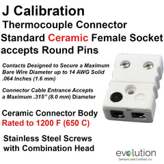Thermocouple Connectors Standard Size Ceramic Female Type J