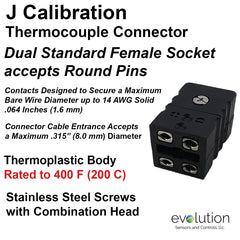 Thermocouple Connectors Standard Size Duplex Female Type J