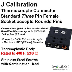 Thermocouple Connectors Standard Size Three Pin Female Type J