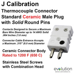 Thermocouple Connectors Standard Size Ceramic Male Solid Pins Type J