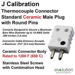 Thermocouple Connectors Standard Size Ceramic Male Hollow Pin Type J