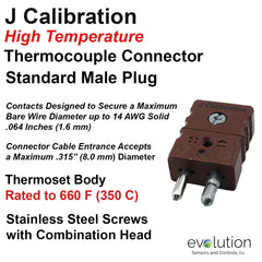 Thermocouple Connectors Standard Size High Temperature Male Type J