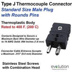 Type J Thermocouple Connector Standard Male