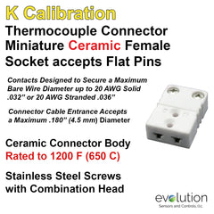 Type K Miniature Female Ceramic Thermocouple Connector