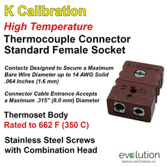 Thermocouple Connectors Standard Size High Temperature Female Type K
