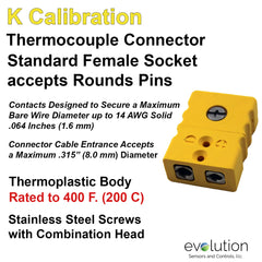 Thermocouple Connectors Standard Size Female Type K