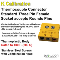 Thermocouple Connectors Standard Size Three Pin Female Type K