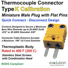 Miniature Male Type K Thermocouple Connector