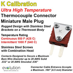 Thermocouple Connectors Miniature Ultra High Temperature Male Type K