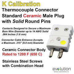 Thermocouple Connectors Standard Size Ceramic Male Solid Pins Type K