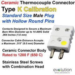 Ceramic Thermocouple Connector Type K Standard Size Male