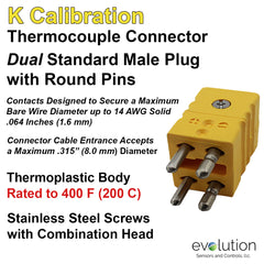 Thermocouple Connectors Standard Size Duplex Male Type K