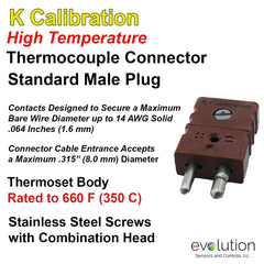 Thermocouple Connectors Standard Size High Temperature Male Type K