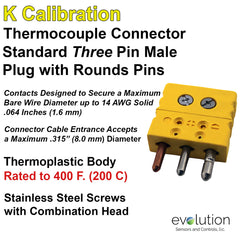 Thermocouple Connectors Standard Size Three Pin Male Type K