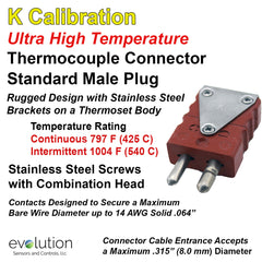 Thermocouple Connectors Standard Size Ultra High Temperature Male Type K