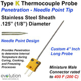 Type K Thermocouple Probe - Needle Point Penetration Design