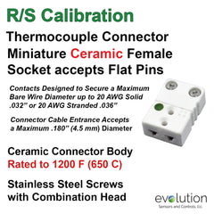 Type RS Miniature Female Ceramic Thermocouple Connector