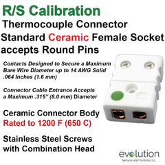 Thermocouple Connectors Standard Size Ceramic Female Type RS