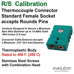 Thermocouple Connectors Standard Size Female Type RS