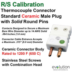 Thermocouple Connectors Standard Size Ceramic Male Solid Pins Type RS