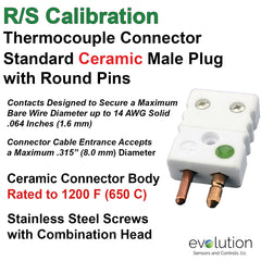 Thermocouple Connectors Standard Size Ceramic Male Hollow Pin Type RS
