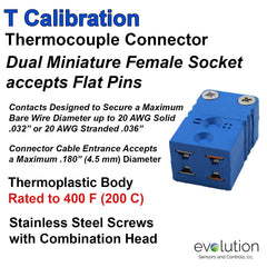 Thermocouple Connectors Miniature Duplex Female Type T