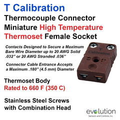 Thermocouple Connectors Miniature High Temperature Female Type T