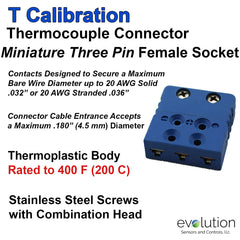 Thermocouple Connectors Miniature Three Pin Female Type T