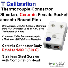 Thermocouple Connectors Standard Size Ceramic Female Type T