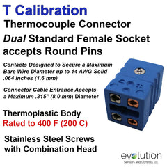 Thermocouple Connectors Standard Size Duplex Female Type T