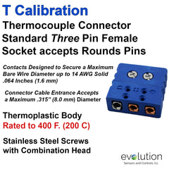 Thermocouple Connectors Standard Size Three Pin Female Type T