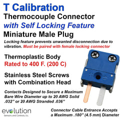 Miniature Male Type T Locking Thermocouple Connector