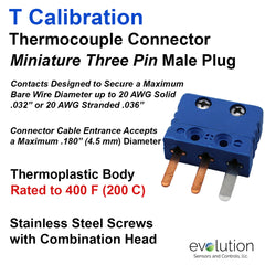 Thermocouple Connectors Miniature Three Pin Male Type T