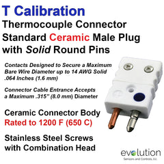 Thermocouple Connectors Standard Size Ceramic Male Solid Pins Type T