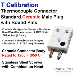 Thermocouple Connectors Standard Size Ceramic Male Hollow Pin Type T