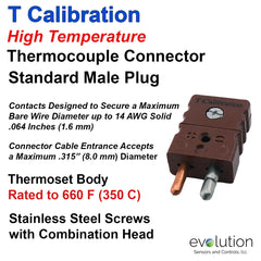 Thermocouple Connectors Standard Size High Temperature Male Type T